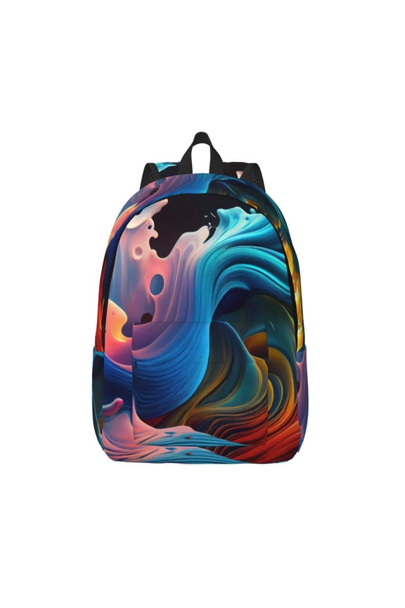 Vibrant Fluid Motion Art Printed Canvas Daypack - Stylish and Durable Vintage Compact Backpack - Class, Work, Travel, or Laptop Bookbag,Organized Compartments-Small