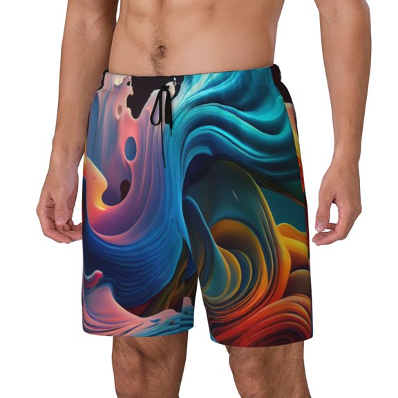 Picia Vibrant Fluid Motion Art pattern Mens Swim Trunks with Compression Liner Stretch Beach Shorts Quick Dry with Zipper Pockets No-Chafing Board Shorts-Small