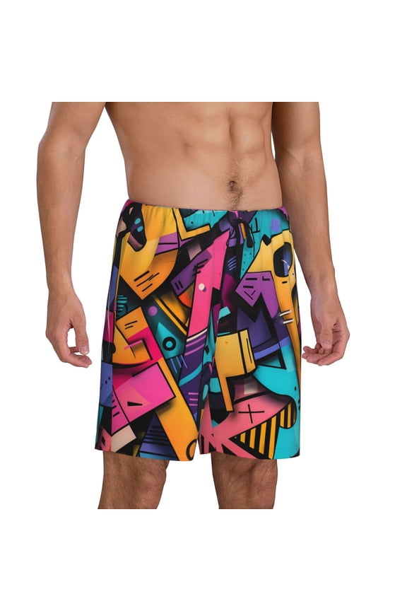 Vibrant Graffiti Urban Art Pajama Shorts for Men, Men's Pajama Bottoms, Sleepwear,Short Pajama Pants-Medium