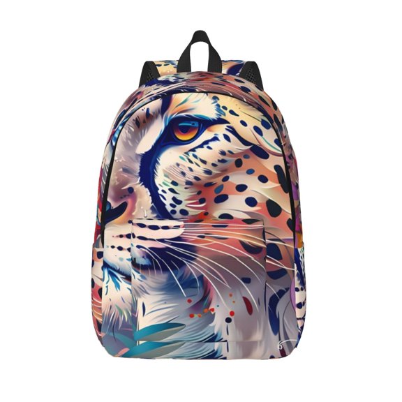 Picia Vibrant Leopard In Flowers Printed Canvas Daypack - Stylish and Durable Vintage Compact Backpack - Class, Work, Travel, or Laptop Bookbag,Organized Compartments-Small