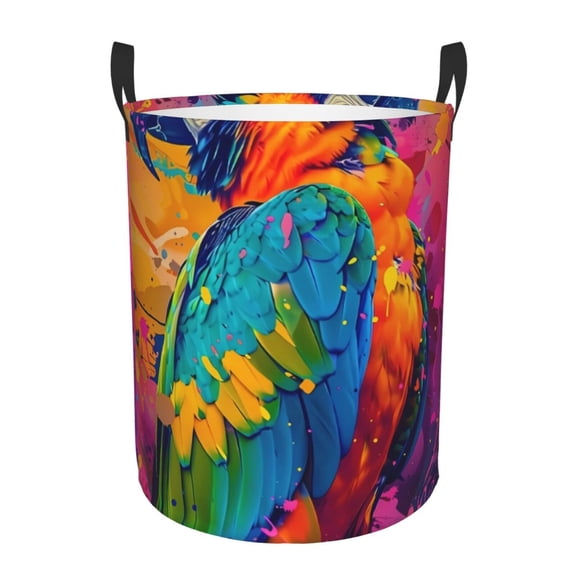 Picia Vibrant Parrot Splash Art Pattern Large Laundry Basket, Waterproof, Freestanding Laundry Hamper, Collapsible Tall Clothes Hamper with Extended Handles-Medium