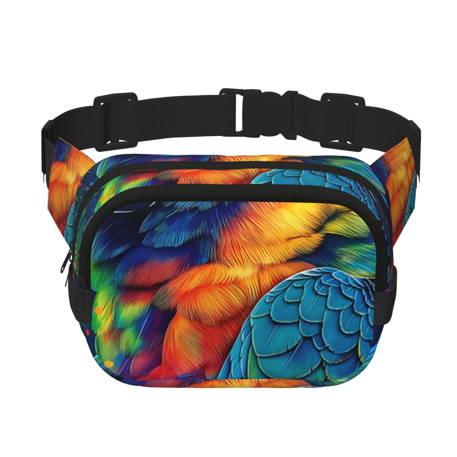Picia Vibrant Rainbow Parrot Fantasy Print Square Double-Layer Waist Bag Mini Adjustable Waist Belt Bag Exercise Running Travel Hiking
