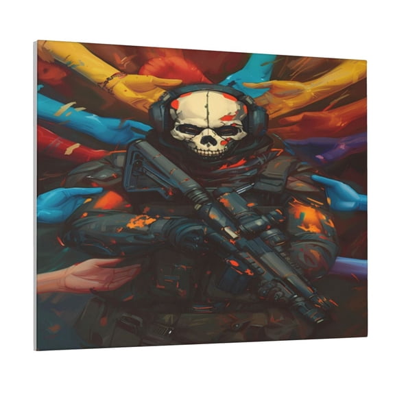 Picia Vibrant Skull Soldier Pattern Decorative Picture – Unique Wall Art, Modern Canvas Print for Trendy Interiors (Horizontal)
