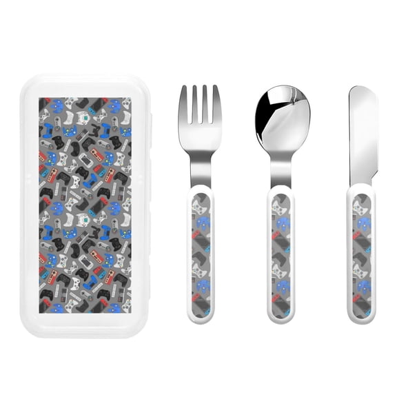 Picia Video Game Print Children's Knife, Fork And Spoon Set - Kids Knife Fork Spoon - Stainless Steel Kids Silverware Set - Metal Kids Cutlery Set