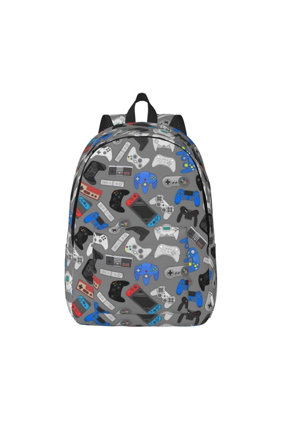 Video Game Printed Canvas Daypack - Stylish and Durable Vintage Compact Backpack - Class, Work, Travel, or Laptop Bookbag,Organized Compartments-Medium