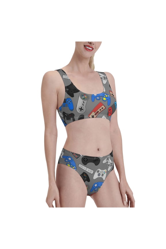 Video Game Women's High Waisted Bikini Scoop Neck Swimsuit Two Pieces Bathing Suit-X-Large