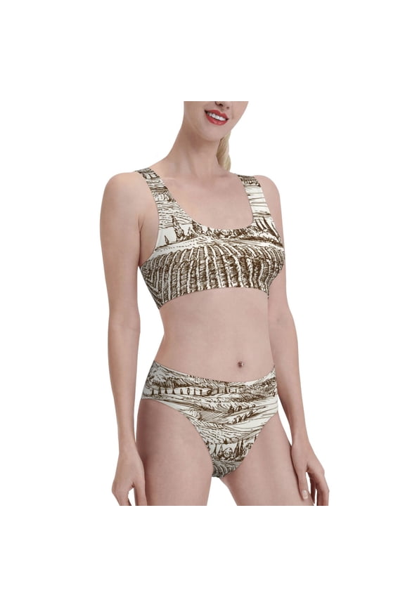 Vineyard Landscape 1 Women's High Waisted Bikini Scoop Neck Swimsuit Two Pieces Bathing Suit-Small