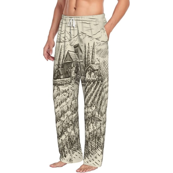 Picia Vineyard Landscape Mens Soft Woven Cotton Elastic Waistband Sleep Pajama Pant Lounge Sleep Pant With Pockets And Drawstring-Large