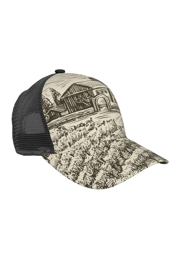 Vineyard Landscape Pattern Trucker Hat,Baseball Cap,Sun Protection Cap,Stylish Headwear,Leisure Cap,Outdoor Sports Cap