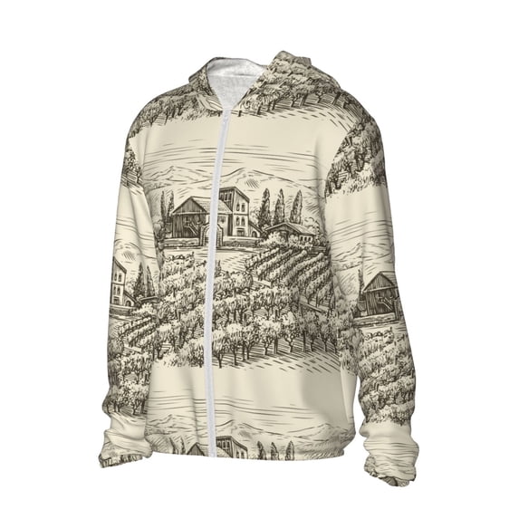 Picia Vineyard Landscape Women's Men's UPF 50+ Sun Protection Hoodie Shirt Long Sleeve SPF Fishing Outdoor UV Hiking Lightweight Shirts-3X-Large