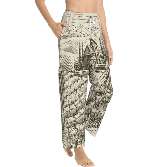 Picia Vineyard Landscape Womens Soft Woven Cotton Elastic Waistband Sleep Pajama Pant Lounge Sleep Pant With Pockets And Drawstring-Medium