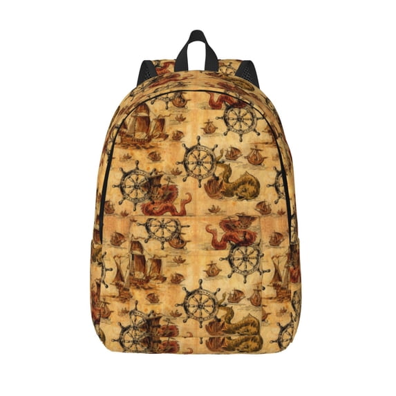 Picia Vintag Ancient Sailboats Printed Canvas Daypack - Stylish and Durable Vintage Compact Backpack - Class, Work, Travel, or Laptop Bookbag,Organized Compartments-Small