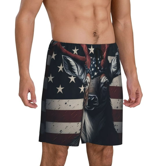 Picia Vintage American Deer Pajama Shorts for Men, Men's Pajama Bottoms, Sleepwear,Short Pajama Pants-Medium