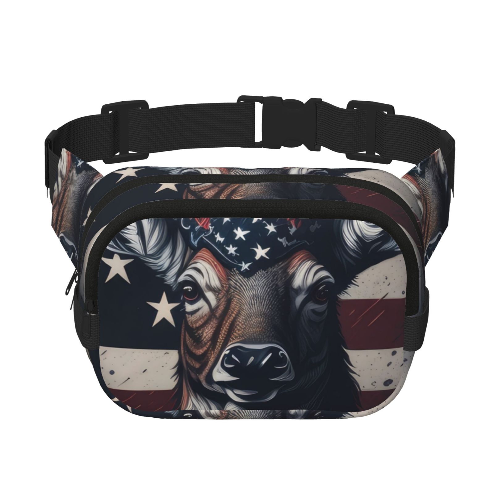 Picia Vintage American Deer Print Square Double-Layer Waist Bag Mini Adjustable Waist Belt Bag Exercise Running Travel Hiking