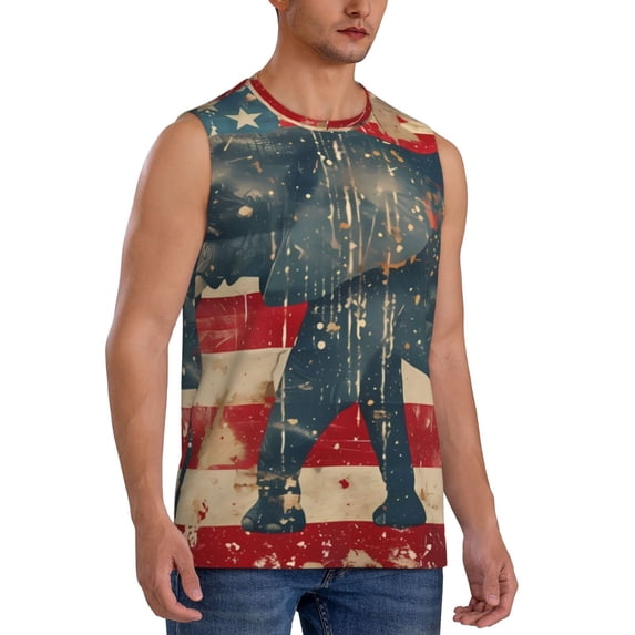 Picia Vintage American Flag Elephant mens Cotton Tank Undershirts , Moisture-wicking Ribbed Tanks, Lightweight Cotton Tank Undershirts-Large