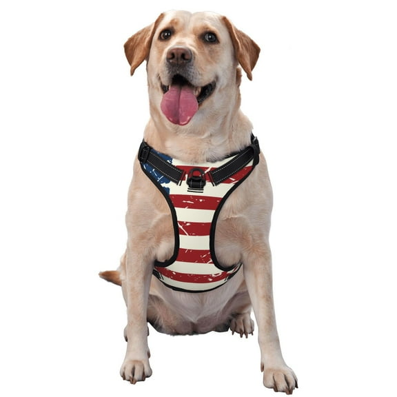 Picia Vintage American Flag No-Pull Dog Harness Reflective Front Clip Vest with Handle,Step-in Air Dog Harness,Adjustable 2 Metal Rings 4 Buckles,Easy to Put on & Take Off Small