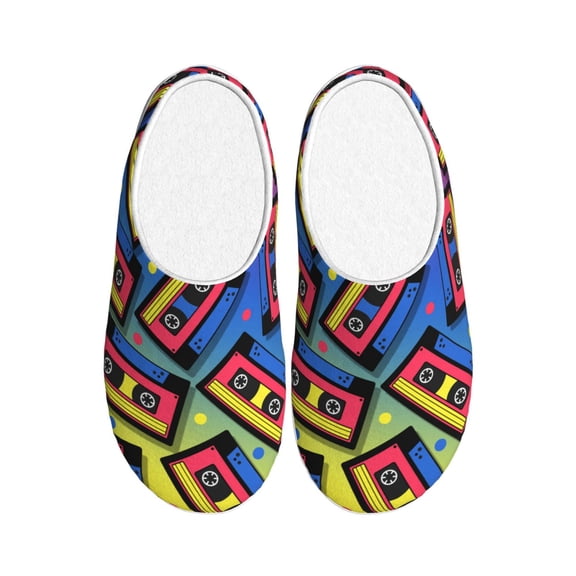 Picia Vintage Audio Cassettes for Women's Lamb-hug Comfy Fleece House Slippers Memory Foam, Slip-on House Shoes Indoor Outdoor-42/43