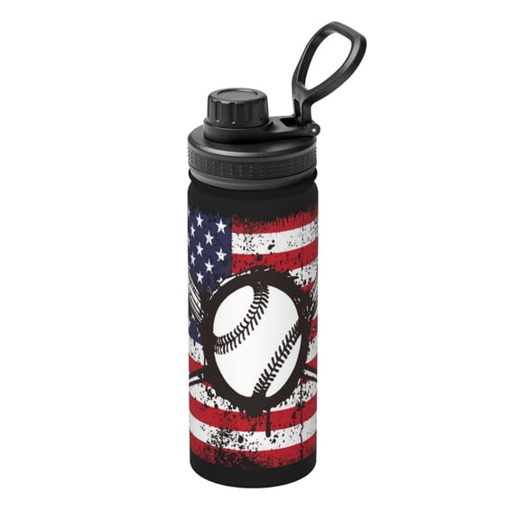Picia Vintage Baseball American Flag Pattern Water Bottle 18 oz Stainless Steel Insulated Bottles With Handle Leak Proof Gym Sport Water Jug BPA-free insulated kettle For Men Women Adults