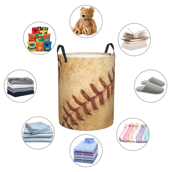 Picia Vintage Baseball Large Laundry Basket, Waterproof, Freestanding Laundry Hamper, Collapsible Tall Clothes Hamper with Extended Handles-