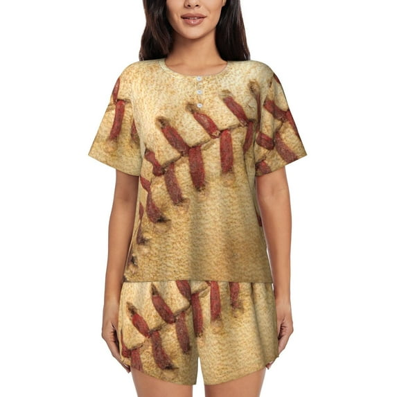Picia Vintage Baseball Pajamas Sets for Women Soft Short-Sleeved Pjs with Lounge Shorts Two Piece Sleepwear-X-Large