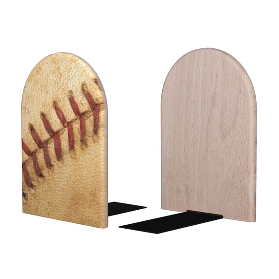 Picia Vintage Baseball Pattern Wood Bookends for Shelves,Non-slip Bookends, Heavy Duty Wooden Bookend Support,1 Pair