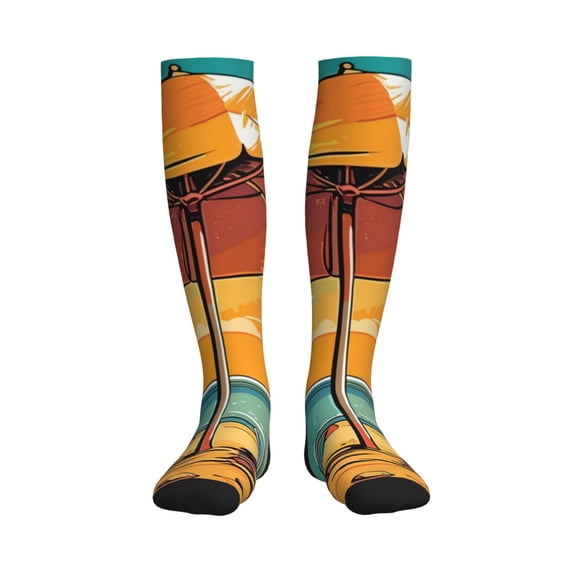 Picia Vintage Beach Sunset Printed Sports Compression Socks - 15-20mmHg Graduated Compression, High-Performance Soft and Breathable Socks for Men and Women