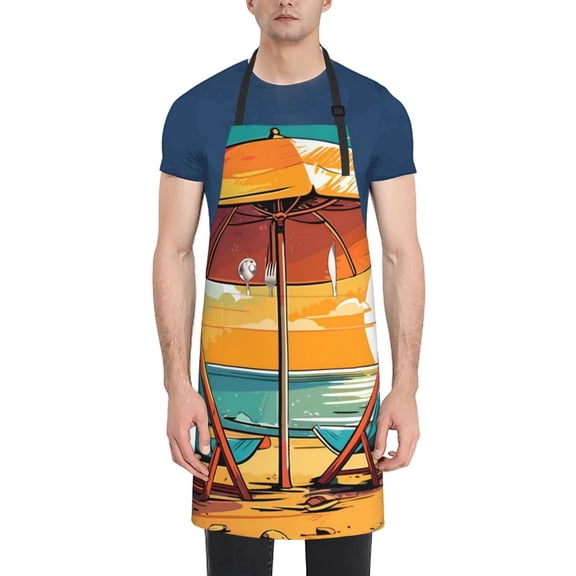Picia Vintage Beach Sunset Waterproof Apron for Unisex Adult - Adjustable Bib Apron with Pockets, Ideal for Cooking, Gardening, Painting, and Household Chores