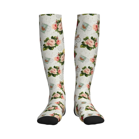 Picia Vintage Bike Flower Butterfly Printed Sports Compression Socks - 15-20mmHg Graduated Compression, High-Performance Soft and Breathable Socks for Men and Women