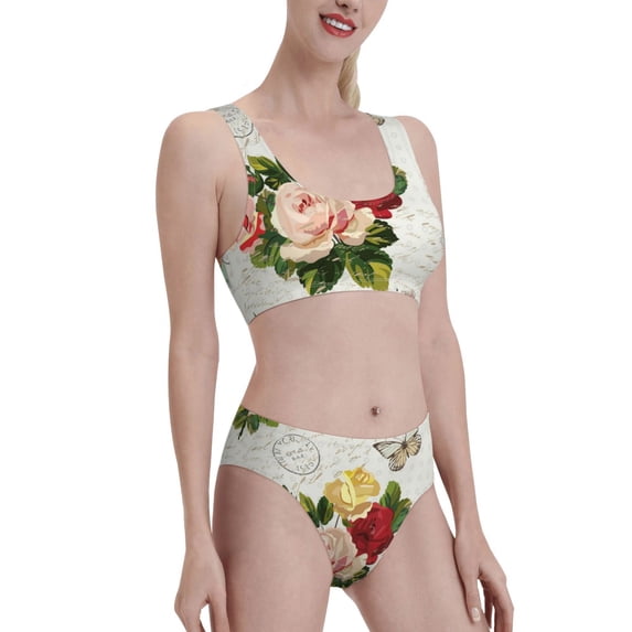 Picia Vintage Bike Flower Butterfly Women's High Waisted Bikini Scoop Neck Swimsuit Two Pieces Bathing Suit-X-Large