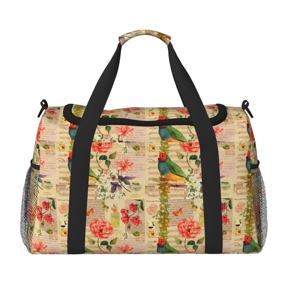 Picia Vintage Bird Print Travel Duffle Bag,Weekender Bags for Women with Shoe Compartment, Gym Duffel Bag with Wet Pocket, Hospital Bags for Labor and Delivery