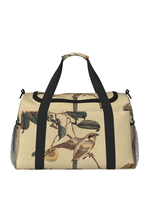 Vintage Bird Print Travel Duffle Bag,Weekender Bags for Women with Shoe Compartment, Gym Duffel Bag with Wet Pocket, Hospital Bags for Labor and Delivery