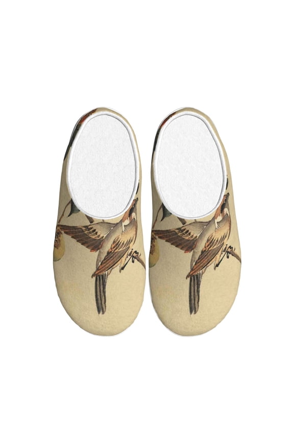Vintage Bird for Women's Lamb-hug Comfy Fleece House Slippers Memory Foam, Slip-on House Shoes Indoor Outdoor-39/40