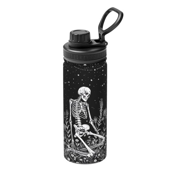 Picia Vintage Black white Plant skull Pattern Water Bottle 18 oz Stainless Steel Insulated Bottles With Handle Leak Proof Gym Sport Water Jug BPA-free insulated kettle For Men Women Adults