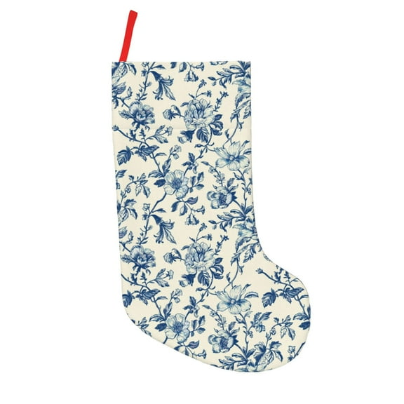 Picia Vintage Blue Floral for 18in Christmas Stockings, Xmas Stocking for Kids, Holiday and Family Stocking for Fireplace or Party Decoration