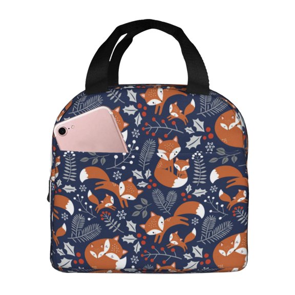 Picia Vintage Blue Fox Family Printed Lunch box Lunch bag for Men Women Large Capacity Lunchbox Reusable Lunch Bags Insulated Lunch Bag Lunch Box Cooler