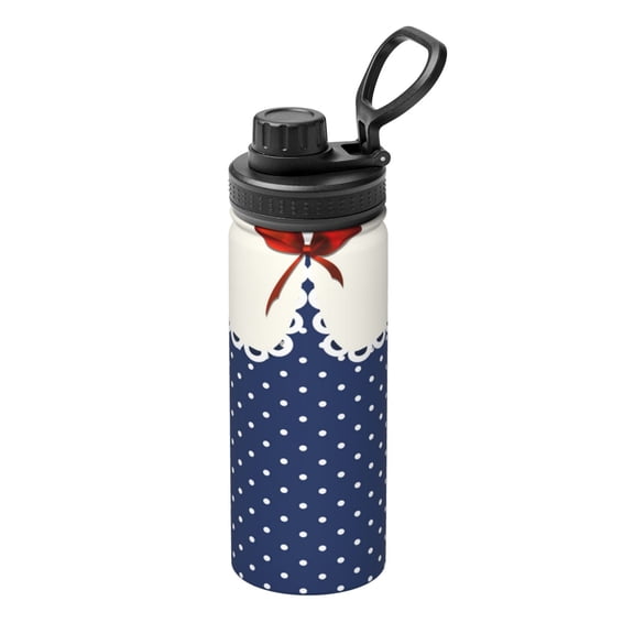 Picia Vintage Blue Polka-dot Pattern Water Bottle 18 oz Stainless Steel Insulated Bottles With Handle Leak Proof Gym Sport Water Jug BPA-free insulated kettle For Men Women Adults