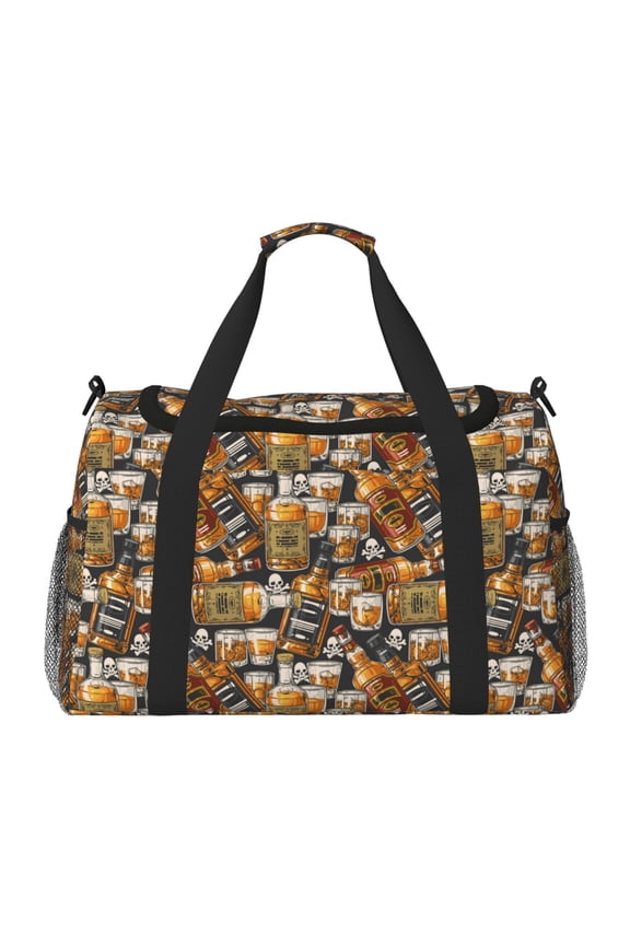 Vintage Bottles Print Travel Duffle Bag,Weekender Bags for Women with Shoe Compartment, Gym Duffel Bag with Wet Pocket, Hospital Bags for Labor and Delivery