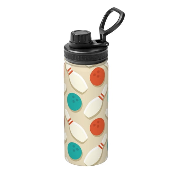 Picia Vintage Bowling Pattern Water Bottle 18 oz Stainless Steel Insulated Bottles With Handle Leak Proof Gym Sport Water Jug BPA-free insulated kettle For Men Women Adults