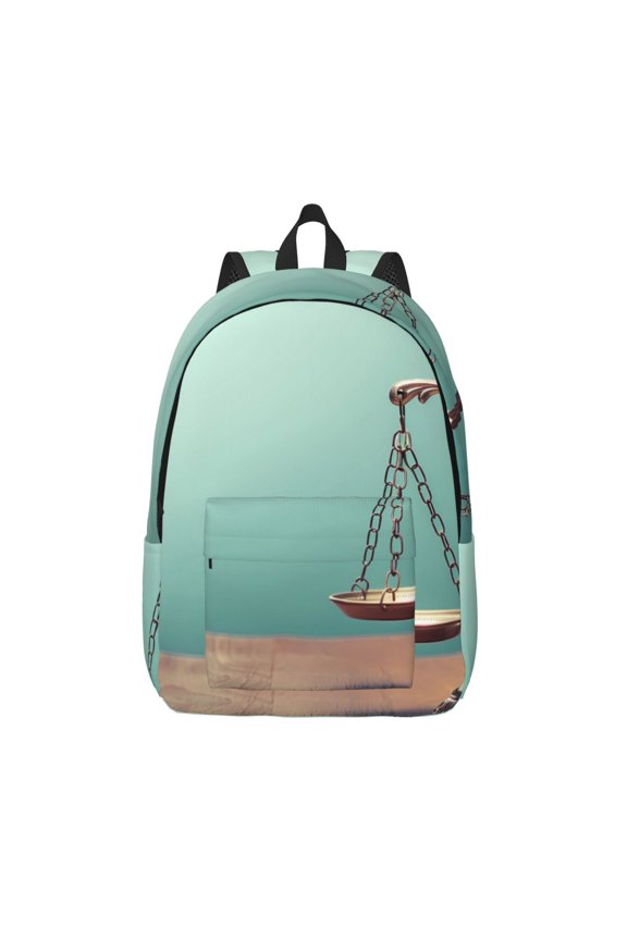 Vintage Brass Balance Scale Printed Canvas Daypack - Stylish and Durable Vintage Compact Backpack - Class, Work, Travel, or Laptop Bookbag,Organized Compartments-Small