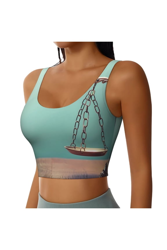 Vintage Brass Balance Scale Sports Bra for Women,Padded Strappy Sports Bras Medium Support Yoga Bra with Removable Cups,Running Yoga Bra-XX-Large