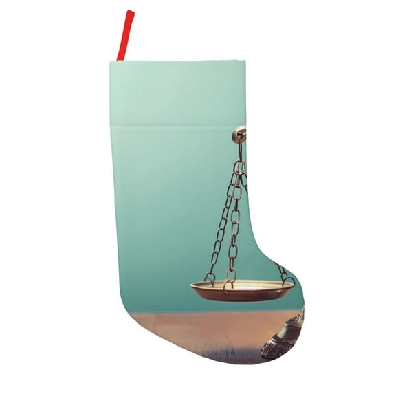 Picia Vintage Brass Balance Scale for 18in Christmas Stockings, Xmas Stocking for Kids, Holiday and Family Stocking for Fireplace or Party Decoration