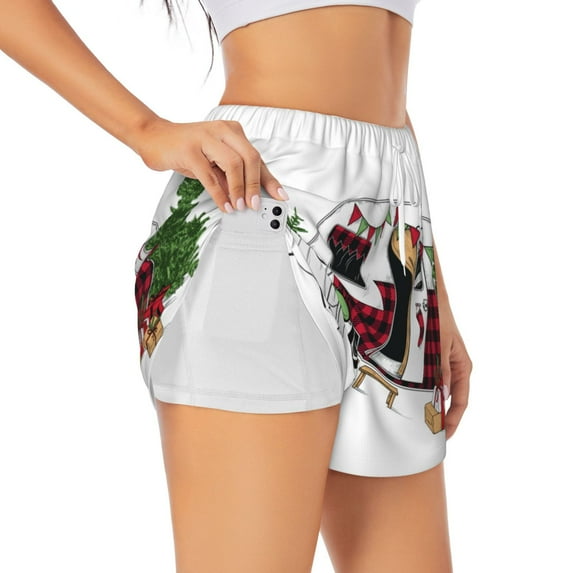 Picia Vintage Buffalo Plaid Christmas Camper Pattern Women's 2 in 1 Athletic Running Shorts High Waisted Workout Casual Gym Sweat Shorts with Comfy Liner Zipper Pockets-X-Large
