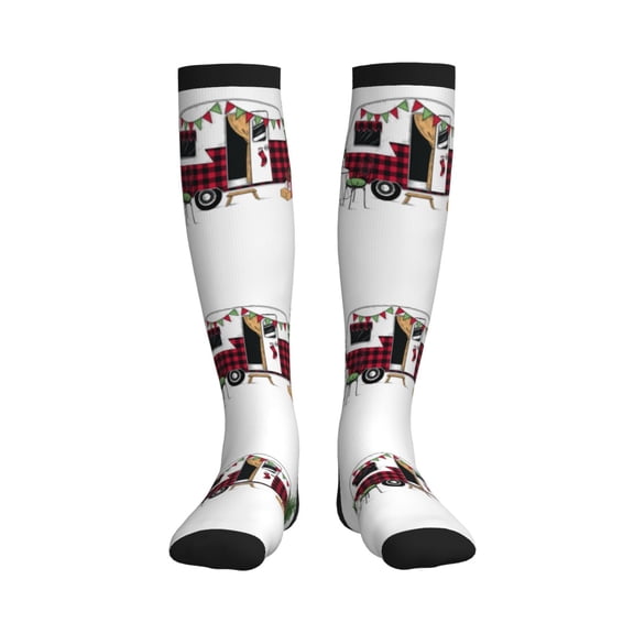 Picia Vintage Buffalo Plaid Christmas Camper Printed Sports Compression Socks - 15-20mmHg Graduated Compression, High-Performance Soft and Breathable Socks for Men and Women