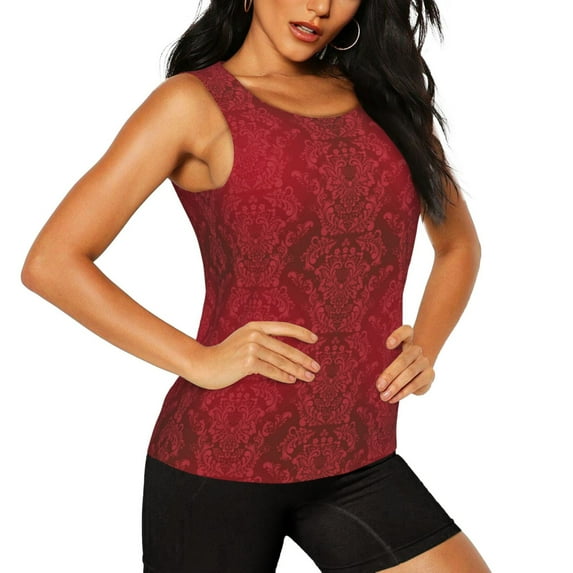 Picia Vintage Burgundy Pattern Women's Workout Tank Top,Breathable Activewear,Slim Fit Athletic Top,Versatile Workout Moisture-wicking top-
