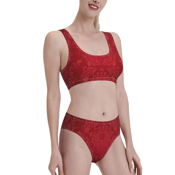 Picia Vintage Burgundy Women's High Waisted Bikini Scoop Neck Swimsuit Two Pieces Bathing Suit-X-Large