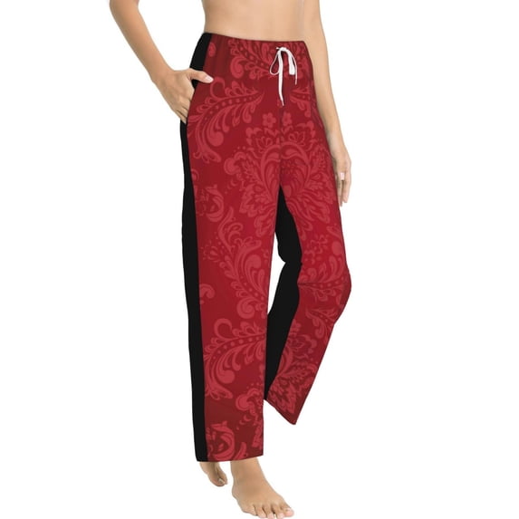 Picia Vintage Burgundy Womens Soft Woven Cotton Elastic Waistband Sleep Pajama Pant Lounge Sleep Pant With Pockets And Drawstring-Medium