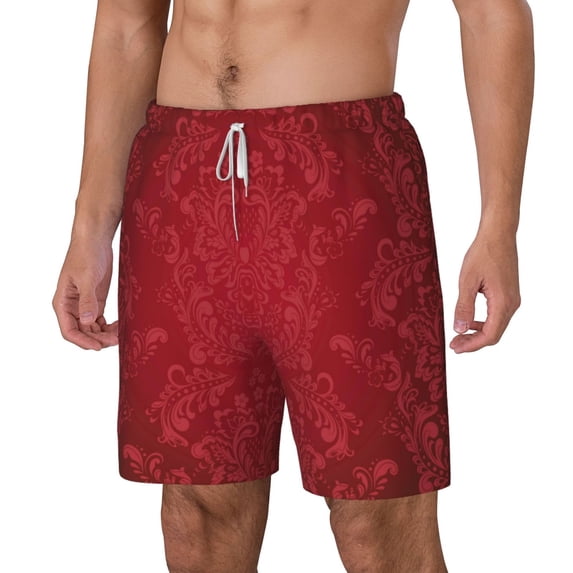 Picia Vintage Burgundy pattern Mens Swim Trunks with Compression Liner Stretch Beach Shorts Quick Dry with Zipper Pockets No-Chafing Board Shorts-XX-Large