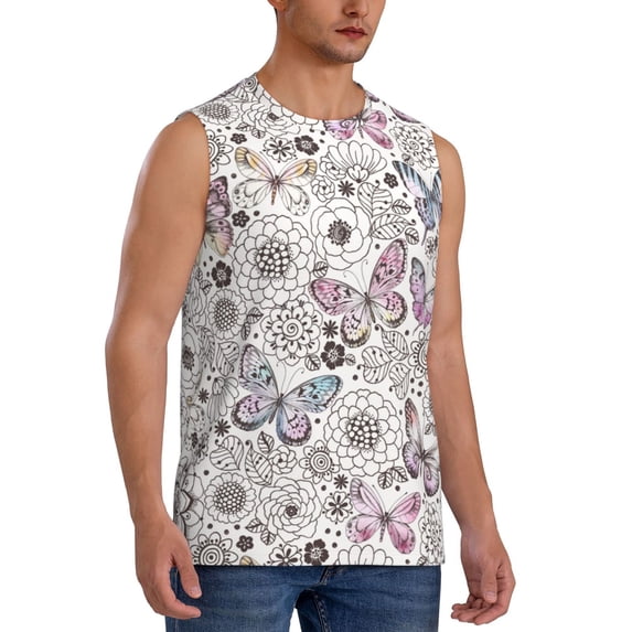Picia Vintage Butterflies mens Cotton Tank Undershirts , Moisture-wicking Ribbed Tanks, Lightweight Cotton Tank Undershirts-X-Large