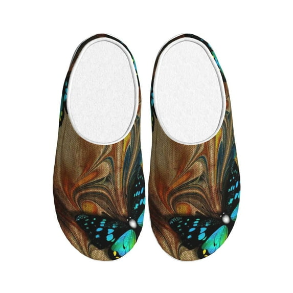 Picia Vintage Butterfly Green for Women's Lamb-hug Comfy Fleece House Slippers Memory Foam, Slip-on House Shoes Indoor Outdoor-35/36