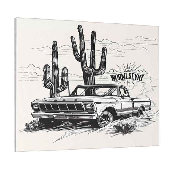 Picia Vintage Cactus Pickup Pattern Decorative Picture – Unique Wall Art, Modern Canvas Print for Trendy Interiors (Horizontal)